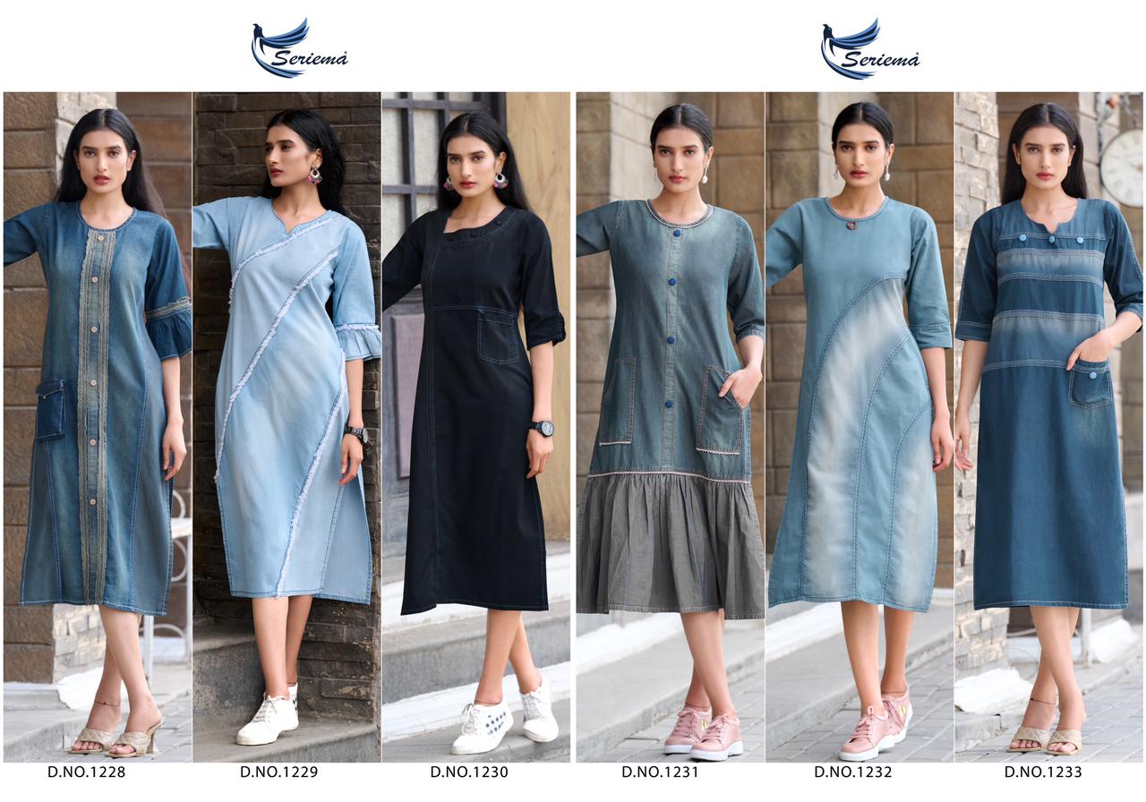 Seriema Kumb Capture 5 Cotton Denim Party Wear Kurti Catalog
